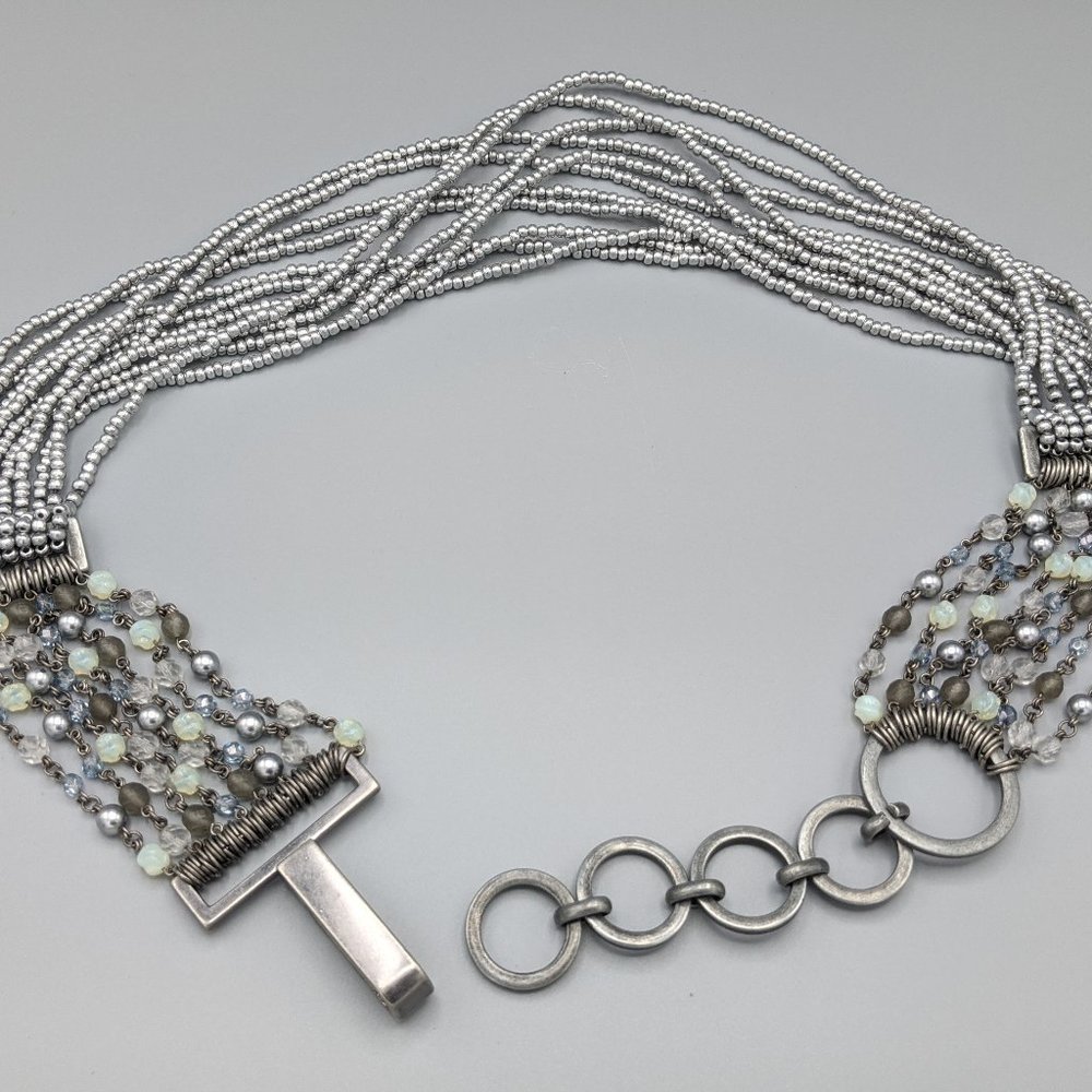 Unique Hematite Beads Silver Tone Metal Belt